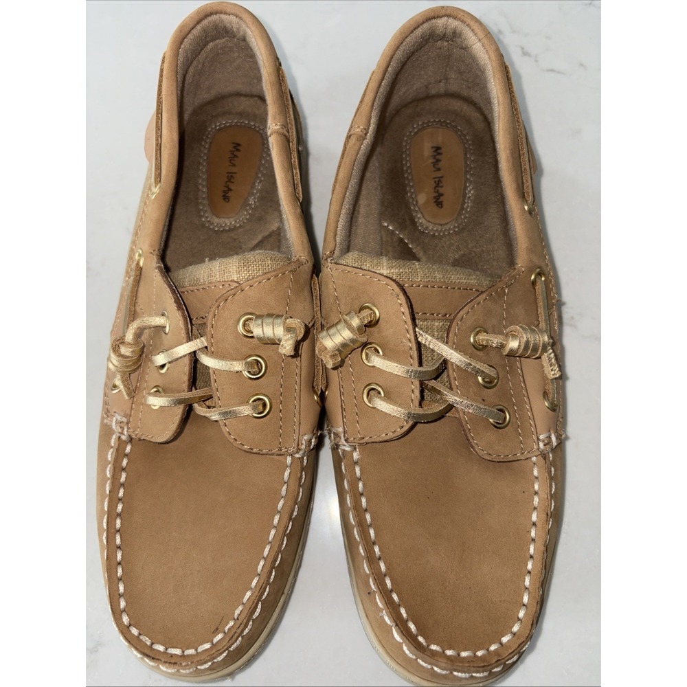 Maui Island Women's 8 Goldfish Comfort‎ Leather Gold Deck Boat Shoes 740254 EUC